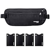 FOXNOV RFID Blocking Money Belt for Travel with 4 Card Protector Sleeves