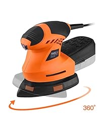 TACKLIFE   Lijadora de ratón, giratoria 360º, 200 W, 12.000 OPM, resistente depósito de recogida, ideal para bricolaje, decoración del hogar   PMS02A