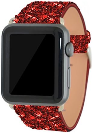 Apple Watch Band Leather belt 38mm Men Women Bling Bling Shining Replacement Strap Sparkling iwatch Wristband For Series 3 / Series 2 / Series 1 (38mm Red)