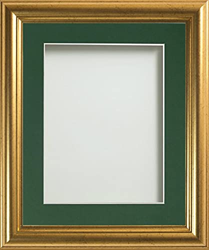 Frame Company Eldridge Gold Photo Frame with Bottle Green Mount, 7x5 for 5x3.5 inch, fitted with perspex