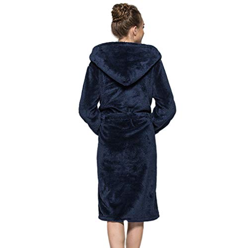 Clearance Men Women Couple Warm Plush Shawl Bathrobe Lengthen Thicken Hooded Homewear Sleepwear Kimono Robe Coat (Navy, Large)