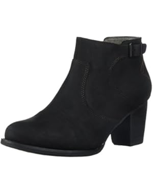Women's Trestle Waterproof Leather Bootie with Side Zip Abd Stacked Heel Ankle Boot