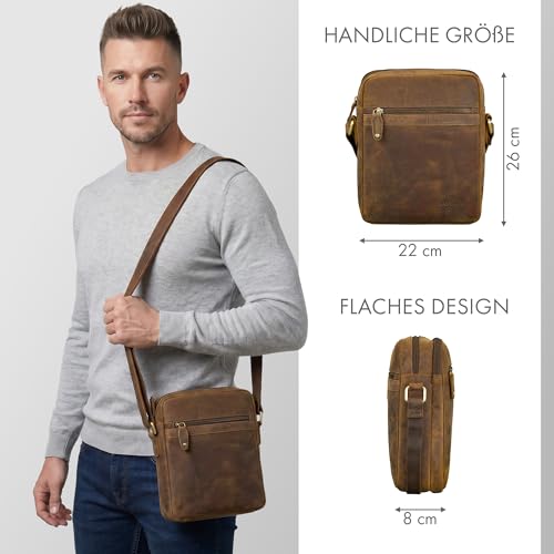 ROYALZ «Chester - Bolso de piel auténtica para hombre, estilo vintage, bolso de hombro pequeño, compacto, mini mensajero como bolso de tiempo libre, bolso de uso diario; color: negro