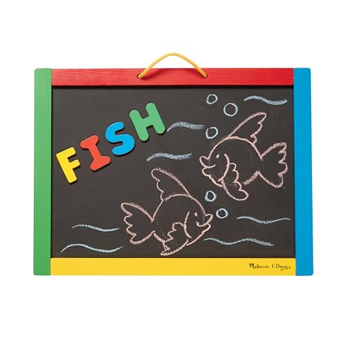Melissa & Doug Magnetic Chalkboard and Dry-Erase Board with 36 Magnets (Numbers and Uppercase Letters), Chalk, Eraser, and Dry-Erase Pen