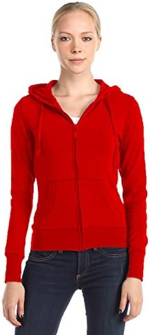 Womens Full Zip-Up Closure Hoodie with Long Sleeves and Lined Drawsting Hood (Large, Apple Red)