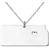 Art Attack Stainless Steel I Love Kansas Necklace, Sunflower Wheat Heartland State Heart Map Pendant (Silver)