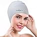 PHELRENA Swimming Cap Waterproof Premium Silicone Solid Long Hair Earmuffs Swim Cap Flexible Reversible for Adults Kids Women Men, Keeps Hair Clean Ear Dry, Free with Nose Clip and Ear Plugs