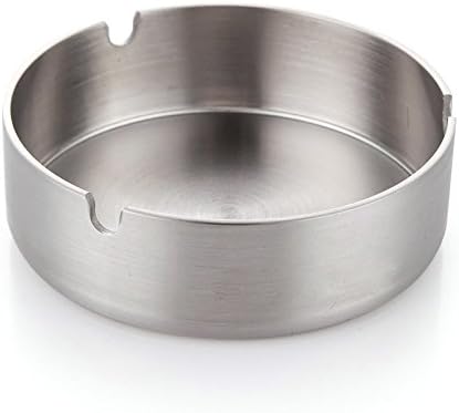 Stainless Steel Ashtray by MeeHome - Simple &amp; Modern Design Cigarette Ash Holder For Indoor Outdoor Use – Silver Mid Size
