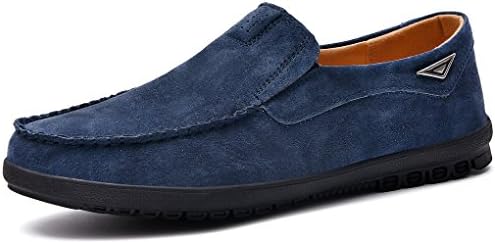 WaltZon Men's Loafers Suede Leather Slip-On Moccasins Driving Shoes(WZ228-1Blue47)