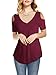 Amoretu Womens Summer V Neck Tops Open Shoulder Tshirts Blouses (Burgundy,XL)