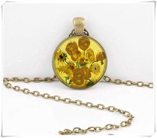 Sunflowers Flowers Art,Pendant Necklace Inspiration Jewelry,Dome glass ornaments, hand-made, a beautiful gift.