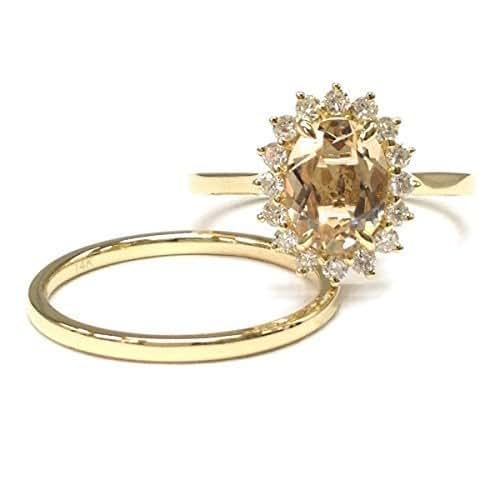 Amazon.com: Oval Morganite Engagement Ring Sets Moissanite Wedding 14K Yellow Gold,6x8mm,Floral 