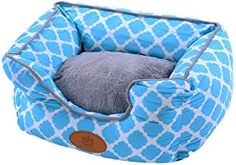 [New] PLS Birdsong Trellis Bolster Dog Bed, Pet Bed, Cat Bed, Light Blue, Removable Cover, Completely Washable