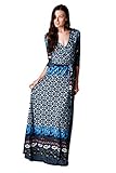 On Trend Paris Dress Blue Paisley Bohemian 3/4 Sleeve Long Maxi Dress