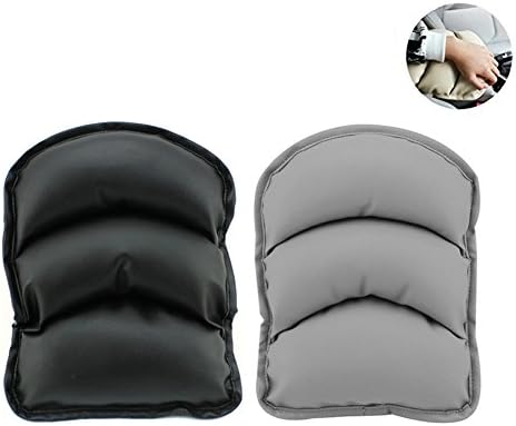 Car Auto PU Soft Leather Center Console Storage Box Armrest Cushion Pad Cover Cushion,2 Pack (black and grey)