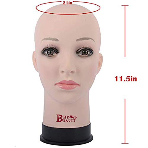 BHD BEAUTY Bald Mannequin Head Beige Female Professional Cosmetology for Wig Making, Display wigs, eyeglasses, hairs with T pins