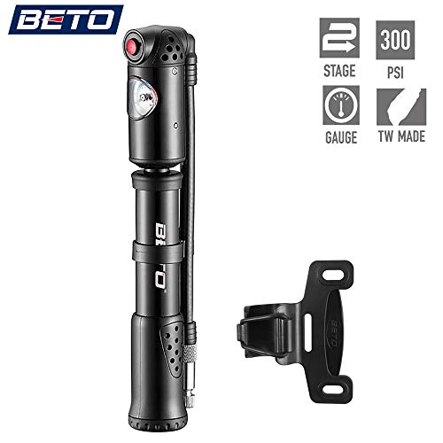 Beto 2 in 1 Shock Tire 2-Stage Mini Pump, High Pressure 300 Psi / 21 Bar for Presta, Schrader Mountain Bike Road Bicycle- Mounting Bracket Included - Thumbnail 7
