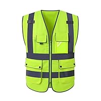 XIAKE 8 Pockets Class 2 High Visibility Safety Vests Reflective Vests, ANSI/ISEA 107 (Medium, Yellow)