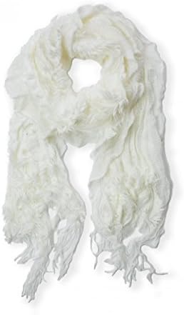 Lexie Furry Ruffle Scarf (White) Shawl Wrap Stole