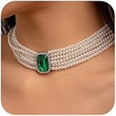 fxmimior Women Boho Multilayer 1920s Rhinestone Necklaces Green Red Dainty Pearls Layered Choker Necklaces Black Fashion Chunky Pendant Adjustable Layering Chain Necklaces for Women