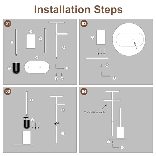 BGL White Stainless Steel Freestanding Toilet Brush Set - Toilet Brush and Toilet Brush with Toilet Paper Holder, 3 in 1 Set with Shelf, Modern Design