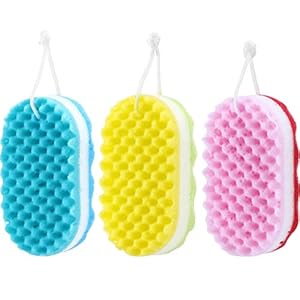 3 Pieces Soft Bath Foam Sponge Exfoliating Body Shower Sponge Double-Sided Fiber Sponges for Women and Men Body Cleaning…
