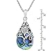 Vintage Floral Vine Adorned Teardrop Abalone Shell .925 Sterling Silver Pendant Necklace