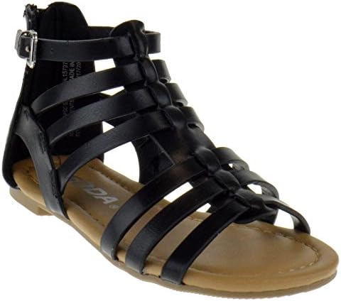 Sod Dixon 2A Little Girls Strappy Peep Toe Gladiator Sandals Black PU 12