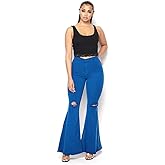 Vibrant Women's Juniors Bell Bottom High Waist Fitted Denim Jeans