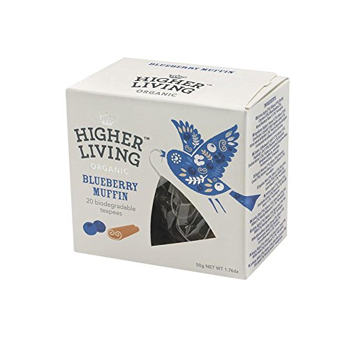 Higher Living, Organic Blueberry Muffin, Biodegradable Teapees, 20 Counts, Pack of 4