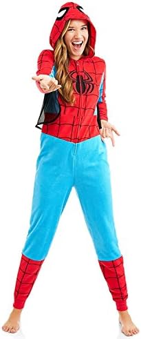 Womens Spider-man Union Suit One Piece Pajama Set (Medium (8-10))