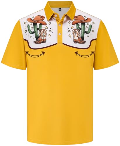 Mens Golf Polo Shirts Short Sleeve Performance Moisture Wicking Dry Fit Funny Golf Polo Shirts for Men Cactus Shirts for Men Western Shirts for Men Cowboy Shirts for Men at Amazon