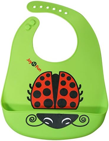 Green Silicone Bib for Infants Toddlers w/ Ladybug