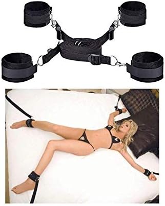 Under Boňdàgé Bed kit Set with Adjustable Soft Ankle Wrist Cuffs for Women Couples Bed Play, Black Nylon Sling Strap - Adjustable Size Fit Almost Any Size Mattress