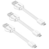 [3-Pack] Short Micro USB Cable, FONKEN 4 inchs/10 cm Flat Noodle Cable Quick Charge USB 2.0 Charging and Data Sync Cables(White)