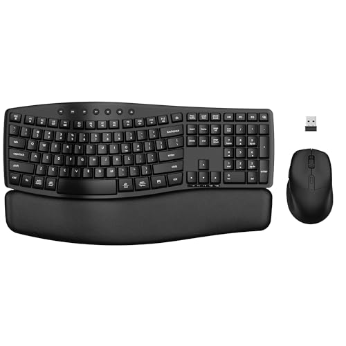 Photo 1 of Ergonomic Wireless Keyboard Mouse Combo, EDJO Bluetooth/2.4G Dual-Mode Connection, Soft Foam Wrist Rest, Silent Typing, Waves Key Design and 3-Level DPI Adjustable Wireless Mouse for Windows, Mac OS