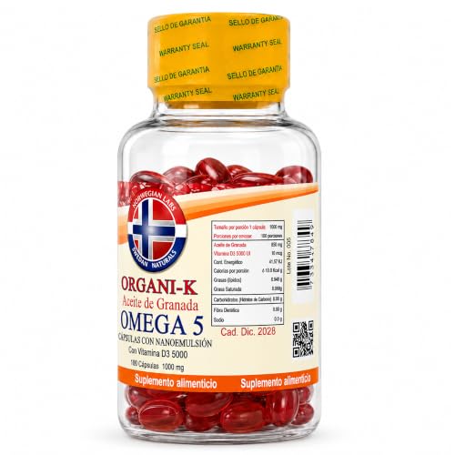Swedan Naturals Omega 5 Aceite de Granada con Vitamina D3, Suplemento Alimenticio en Cápsulas, Fuente Natural de Ácido Púnico, 100 Cápsulas