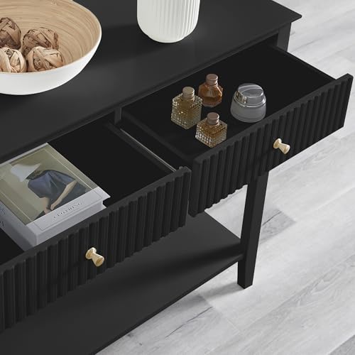 ALTALIA DECO HOME Credenza Recibidor - Mueble Recibidor Moderno de Madera Color Vintage Consola Mesa de Entrada con Particiones Dobles Ideal para Recibidor de Entrada, Sala Comedor Mueble TV (Negro)