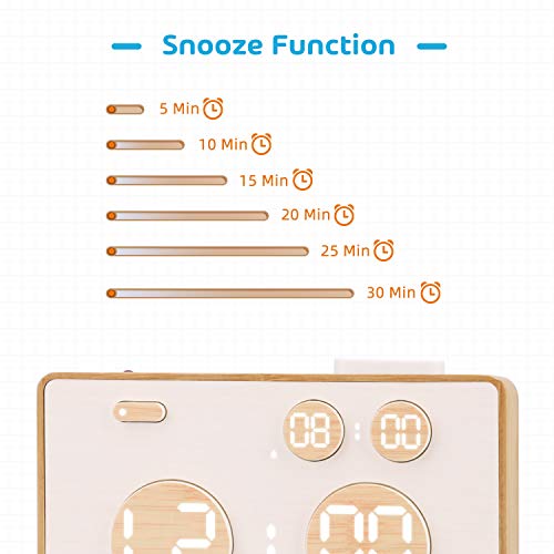 meross Digital Alarm Clock for Bedroom, Table Clock，5 Alarm Settings