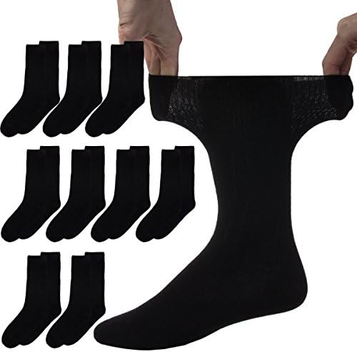 9 Pairs MedaFit Mens Diabetic Care Cotton Crew Black Dress Socks Shoe Sizes 6-12