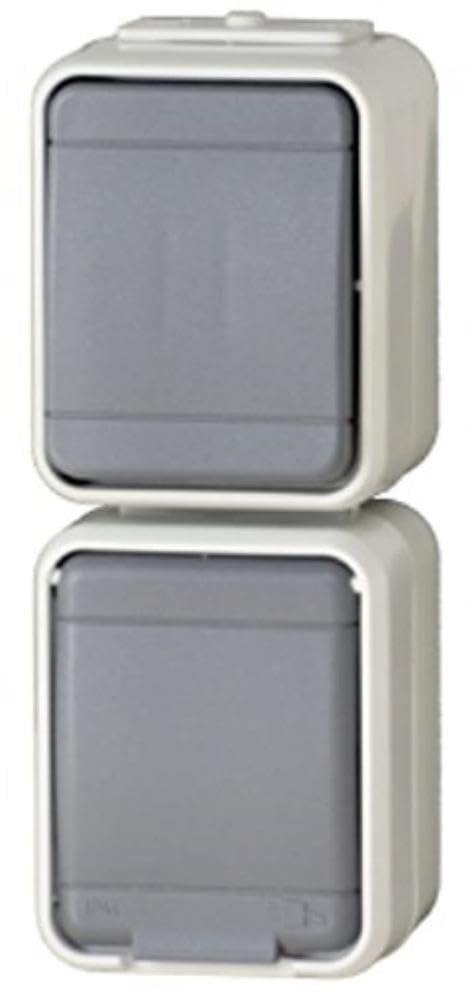 Elso ‎448629 Universal Switch/Socket Vertical 10/16A AquaTop Plug-In Terminal, Protective Contact Socket, Surface-Mounted 2-Way, IP44 Light/Basalt Grey