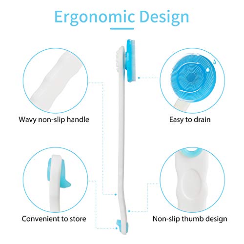 ELECTRAPICK Long Handle Bath Body Brush Ultra-soft Silicone Shower Brush Exfoliating 360°Free Rotate Soft Bristles Bath for Men and Women 15inches