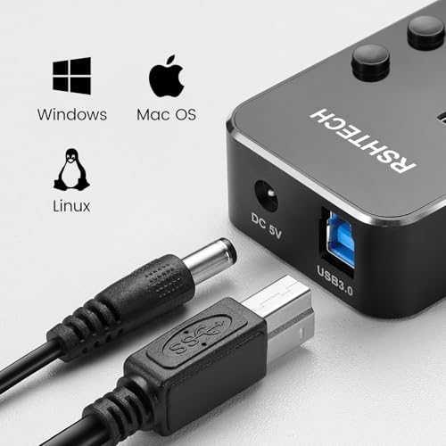 RSHTECH USB 3.0 Hub Powered with 10W Power Supply USB 3.0 Hub 7 Ports Aluminium Distributor USB 3.0 Port with 5V/2A Power Adapter and Individual On/Off Switch (RSH-518)