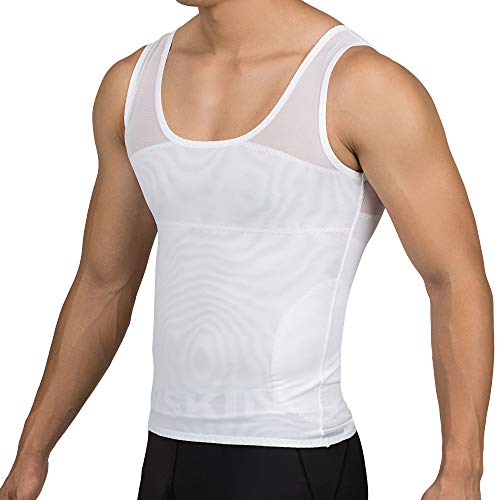 DRSKIN Mens Slimming Body Shaper Vest Abdomen Chest Slim Shirt Compression Tank Hide Gynecomastia Moobs (CR WAI-TA WH02, XL)