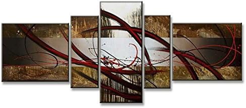 Hand Painted Split Canvas Paintings Unframed 5 Pieces - 45X19 inch (114X48 cm) for Living Room Bedroom Dining Room Wall Decor To DIY Frame Home Decoration - Egypt Abstract by Neron Art