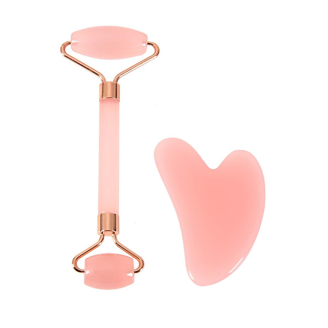 Rose Quartz Gua Sha & Jade Roller Set - Luxurious Facial Tools for Glowing Skin - Perfect Self-Care Gift for Women & Men
