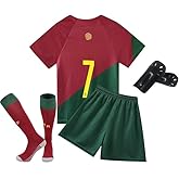 Set of 4#7 Boys Soccer Jerseys T Shirts and Shorts Stockings Set Football Training Uniforms for Kids Youth Girls Fans