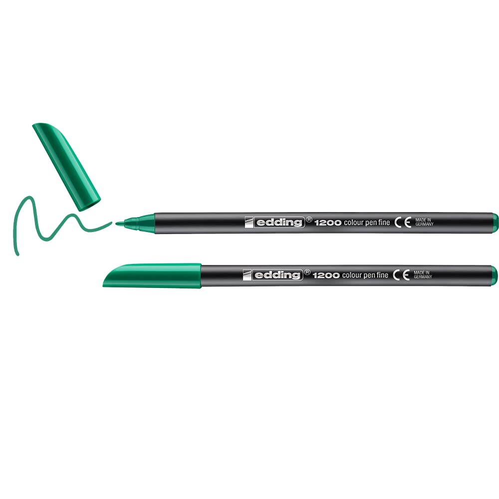 edding 1200 colour pen fine - green - pack of 2 pens - round tip 1 mm - felt-tip pen for drawing and writing - for school or mandala
