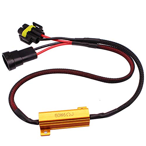 HUIQIAODS H11 H8 H9 880 881 Wire Harness Kit 50W 6Ohm LED Load Resistor Fix Hyper Flashing Blinking Canbus Error Warning Canceller Fit Upgrading LED Headlight Fog DRL Light 2PCS