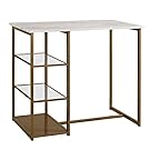 Dorel Living DA7700 Tanner 3-Piece Brass Pub Set with Faux Marble Top, White